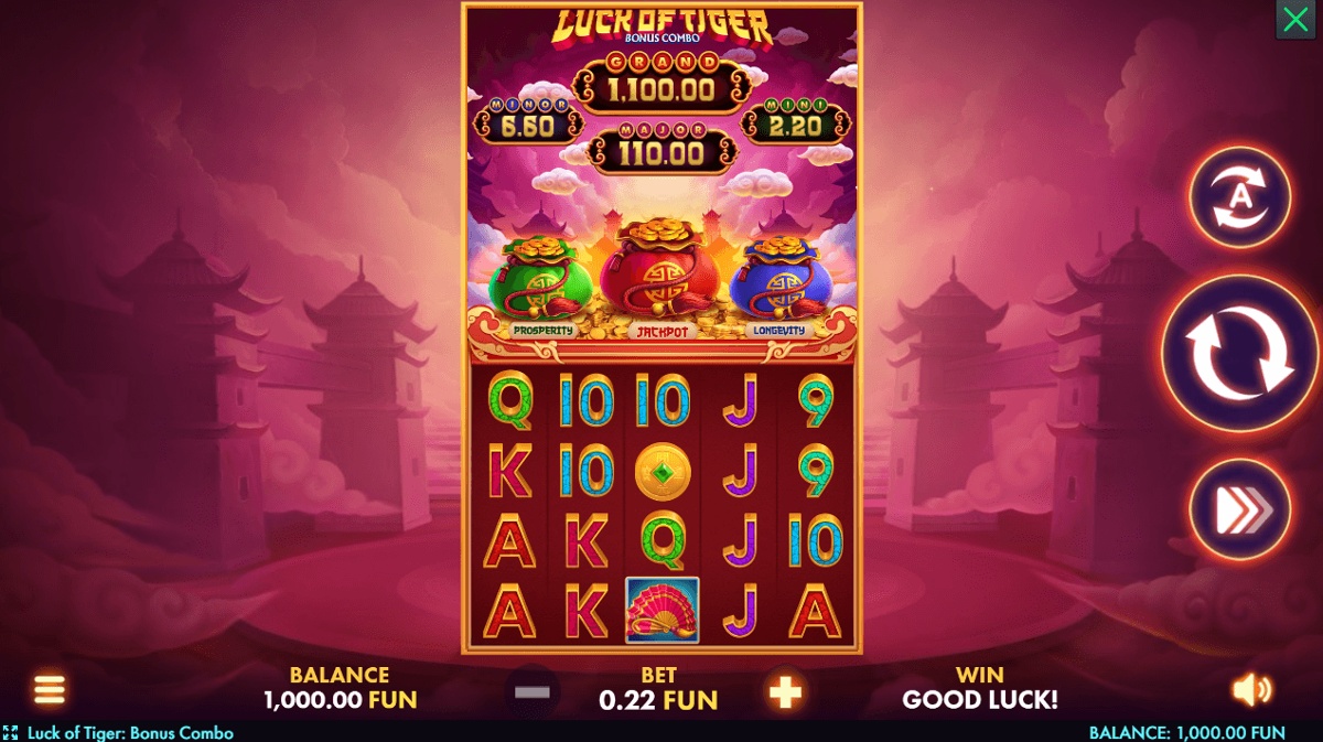 Use your no deposit free bonus on NetGame Entertainment's Luck of Tiger: Bonus Combo slot at SpinBetter in Canada